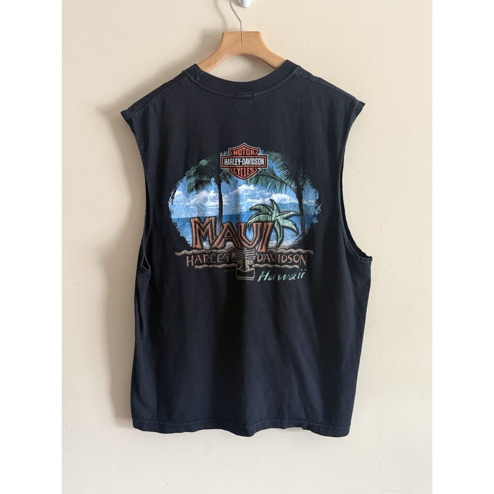 Vintage Harley Davidson Tank Top Maui Hawaii Mens XL Black Shirt Motorcycle 2003